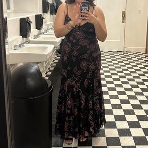 Betsey Johnson Black and Pink Floral Maxi Dress